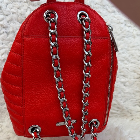 Rebecca Minkoff Small Julian Chevron Leather Backpack Orange Fringe - Picture 8 of 9